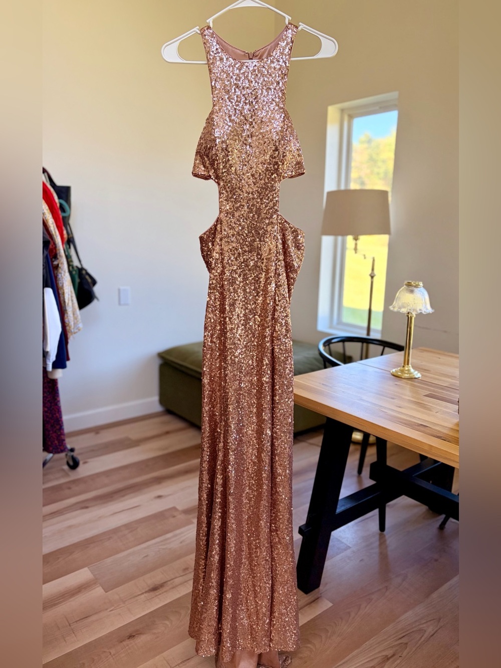 Tiffany Designs Sequin Cutout Evening Gown - Rose Gold Size 6
